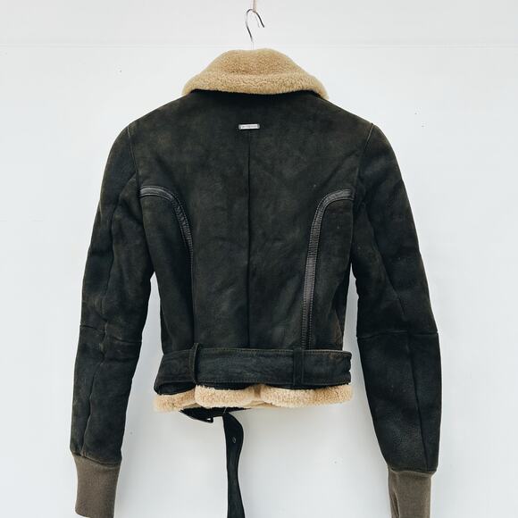 GF Ferre Gianfranco Chocolate Brown Leather Bomber Jacket Shearling 24/38 XS - Picture 3 of 14